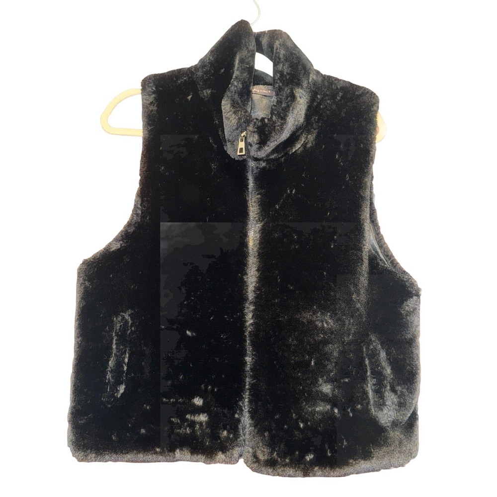 Do Everything In Love Black Faux Fur Zip Up Vest Stand Collar One Size OS